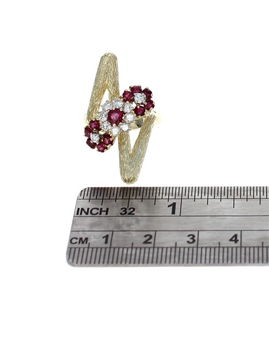 Ruby and Diamond Flower Zig Zag Ring